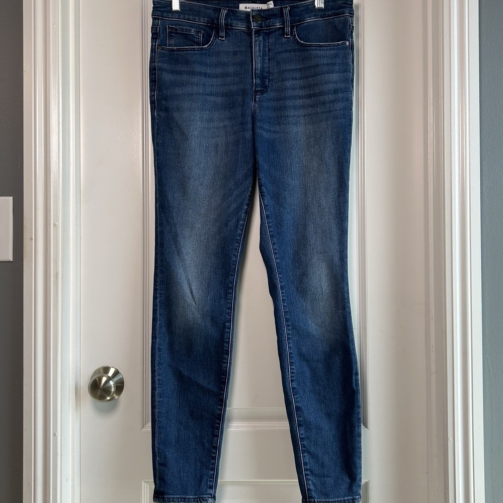 Athleta Dark Wash Blue High Rise Raw Hem Skinny Jeans‎ Clean Girl Gorpcore Style